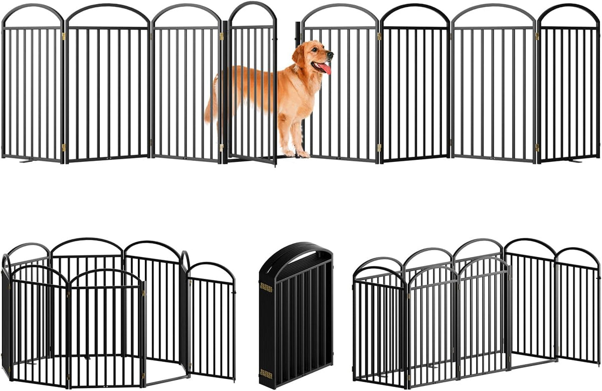8 Panles Full Matel Freestanding Dog Gates with Door, 192"Extra Wide 36"Tall Free Standing Dog Pet