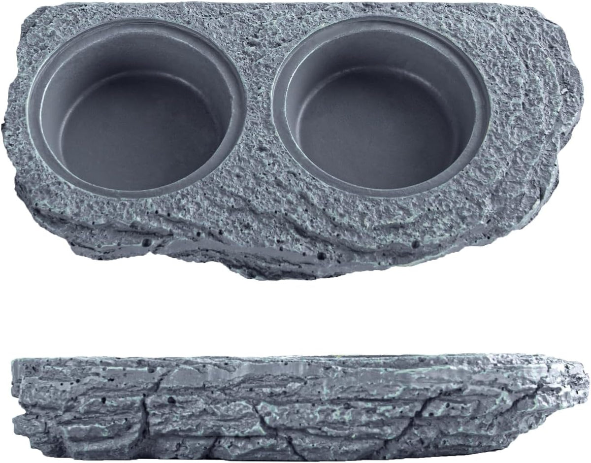 Wacool Magnetic Gecko Ledge - Double Bowl Reptile Feeding Tray with 6 Feeding Cups for Geckos