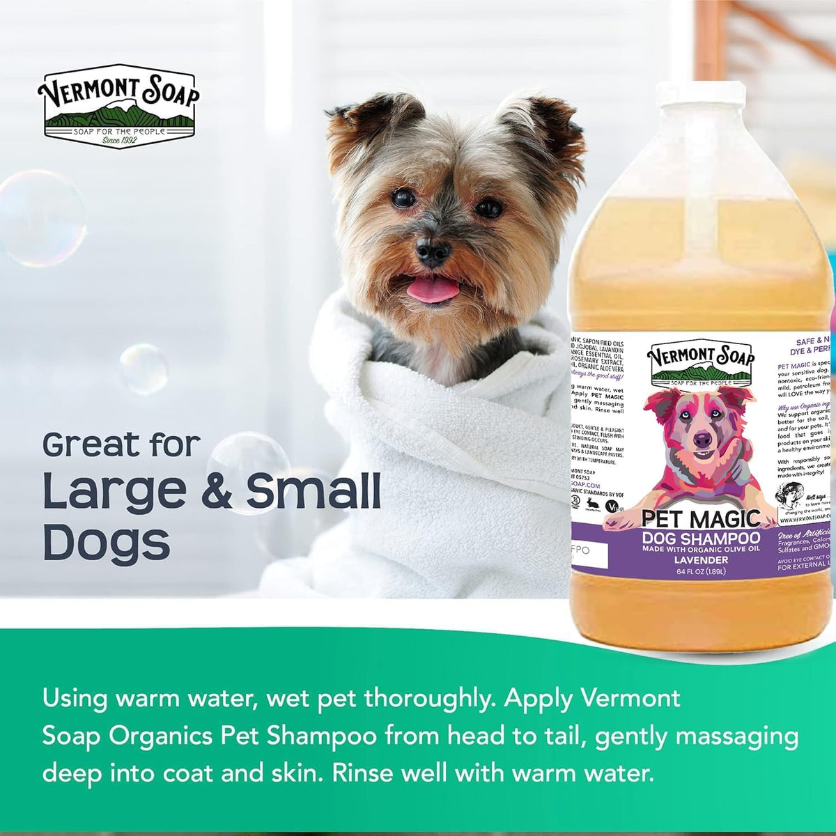 VERMONT SOAP Organics Pet Shampoo - Infused with Organic & Natural Olive Oil, Coconut & Aloe Vera