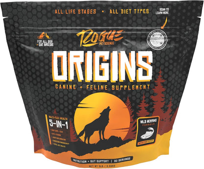 Origins 5-in-1 Dog Supplement - Powdered Food Topper w/Natural Omega 3 Fish Oil - Supports Healthy