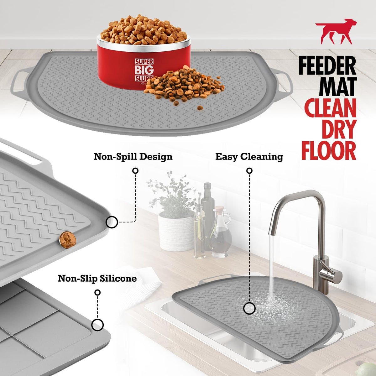 Tuff Pupper 26x21 Large Waterproof Pet Feeding Mat | Designed for Pet Fountains, Dog Gravity Water