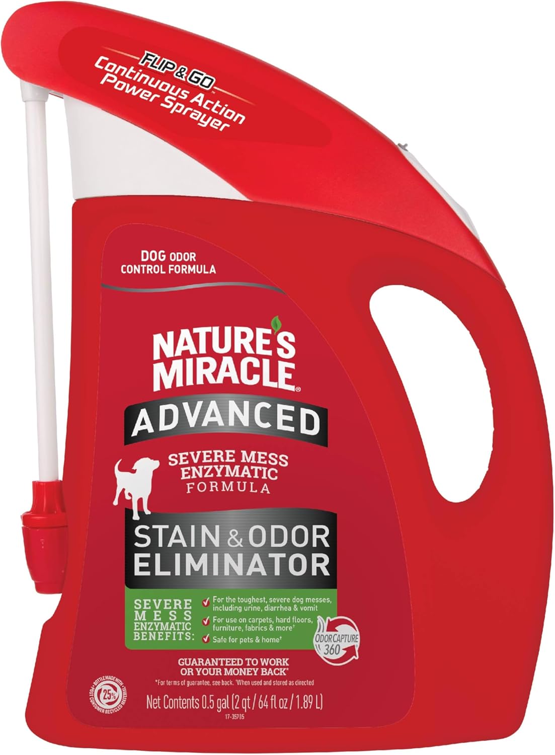 Nature’s Miracle Advanced Stain & Odor Eliminator For Dogs With Flip & Go Sprayer, 64 Ounces