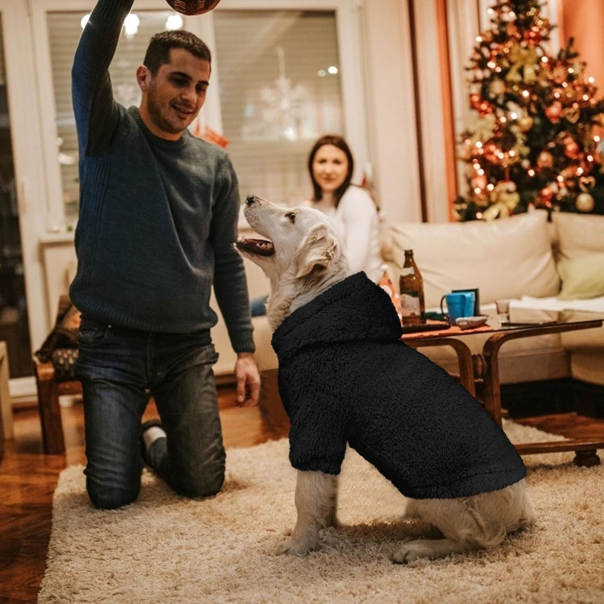 Fuzzy Dog Sweaters for Large Dogs Pet Hoodie Clothes Warm Soft Pet Coats Hooded Sweatshirt Dog