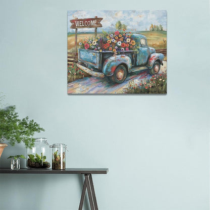 Farmhouse Truck Wall Art Rustic Country Wildflowers Wall Decor Road Flowers Landscape Pictures