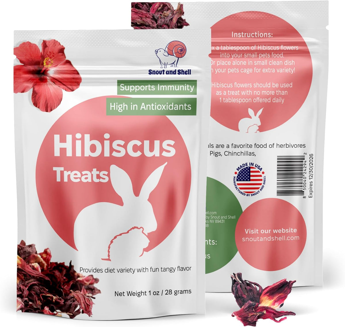Snout and Shell Hibiscus Treats – 100% Natural Dried Flowers for Small Pets – Immunity Support &