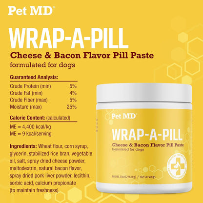 Pet MD Wrap A Pill Cheese & Bacon Flavor Pill Paste for Dogs - Make a Pocket or Pouch to Hide Pills