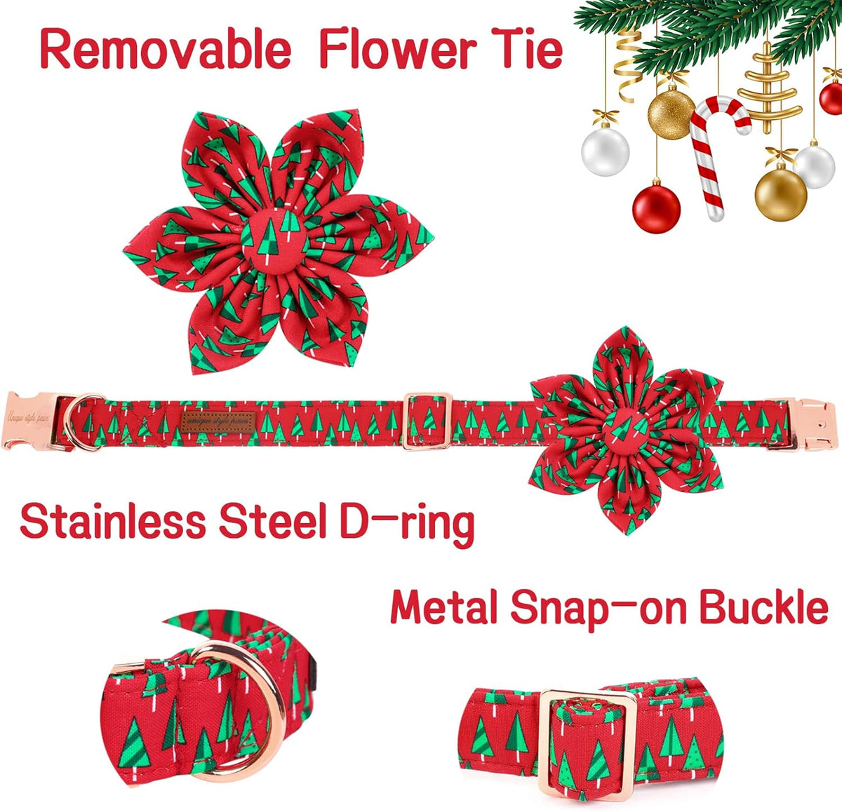 Unique style paws Christmas Dog Collar with Flower Best Winter for Small Medium Large Dogs
