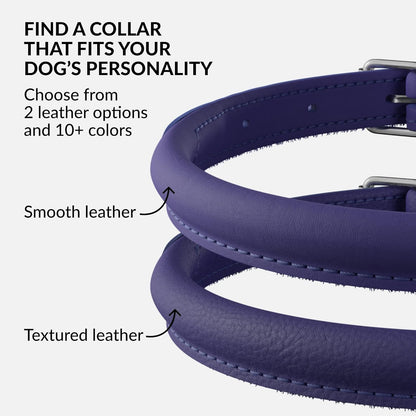 CollarDirect Rolled Leather Dog Collar, Soft Padded Round Puppy Collar, Handmade Genuine Leather