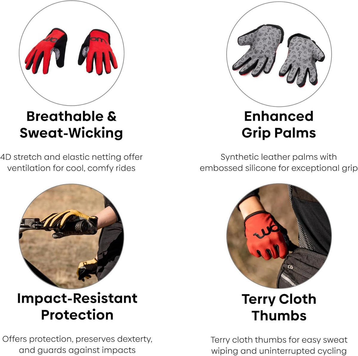 woom TENS Bike Gloves, Child’s & Youth Bicycle Full Finger Protection with Grip for Road Cycling &