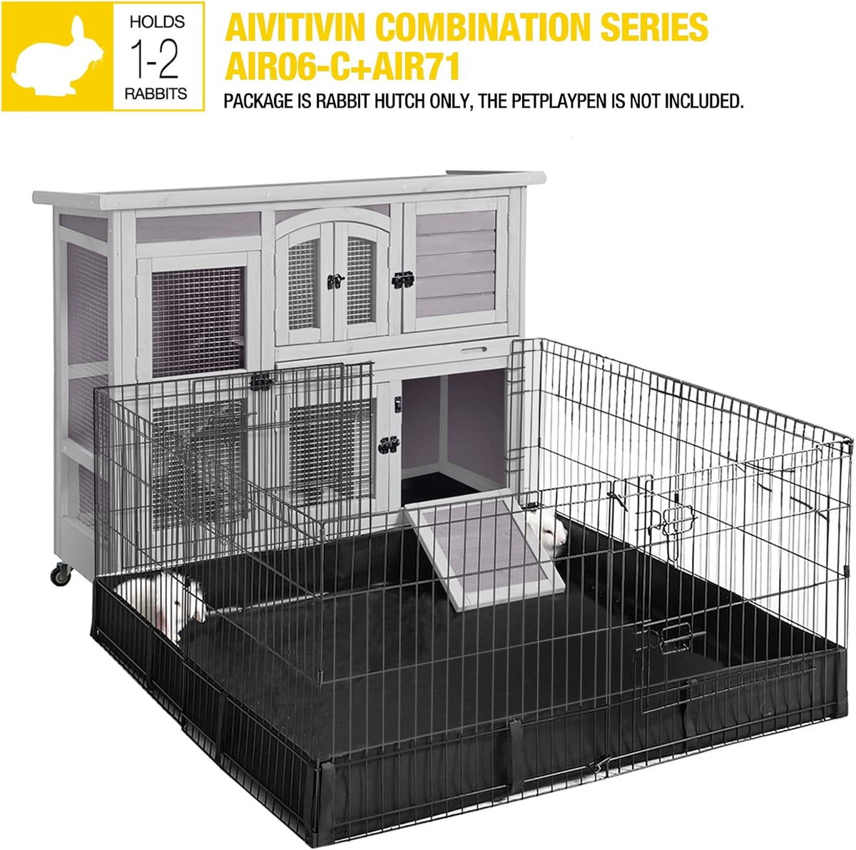 Aivituvin 47" Two Story Rabbit Hutch Bunny Cage with Wheels, Indoor Outdoor Guinea Pig Cage with 2