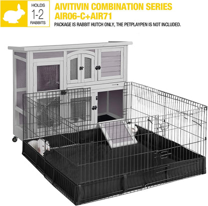 Aivituvin 47" Two Story Rabbit Hutch Bunny Cage with Wheels, Indoor Outdoor Guinea Pig Cage with 2