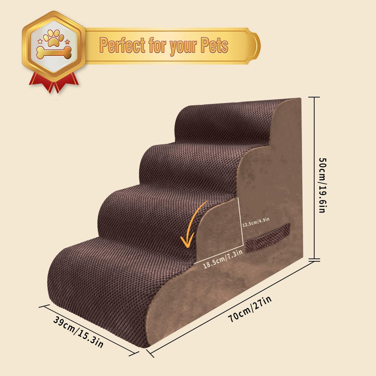 PAWSCART Dog Stairs for Small Dogs and Cats, 4-Step Dog Steps for Bed, 19.6" H Pet Stairs for High
