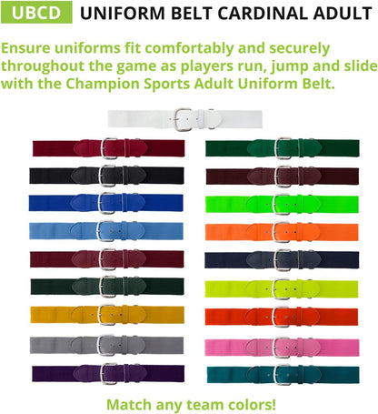 Champion Sports Baseball/Softball Uniform Belt, Comfort Stretch Fit Durable Syntex Tab - Youth &