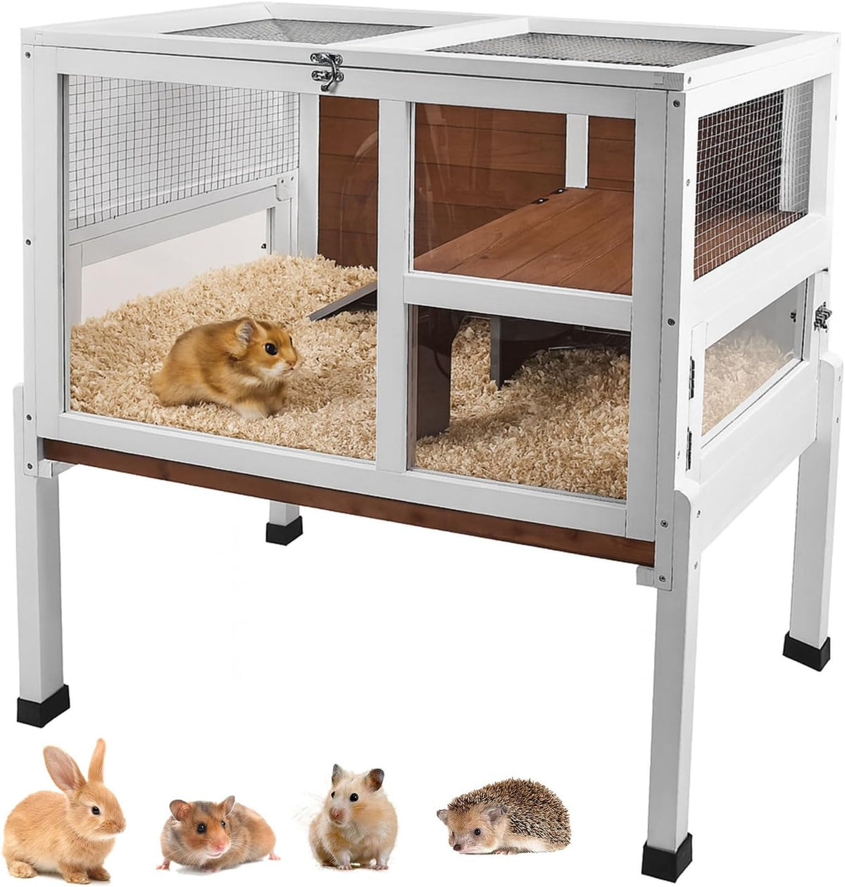 2-Story Guinea Pig Cage with Stand, Indoor Wooden Hamster Cage with Ramp, Pull-Out Tray, Hideout &