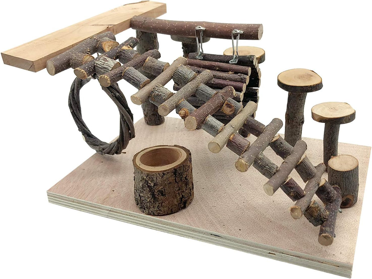 Tfwadmx Wooden Hamster Playground Platform, Small Animals Activity Set Climbing Bridge Ladder Ramps