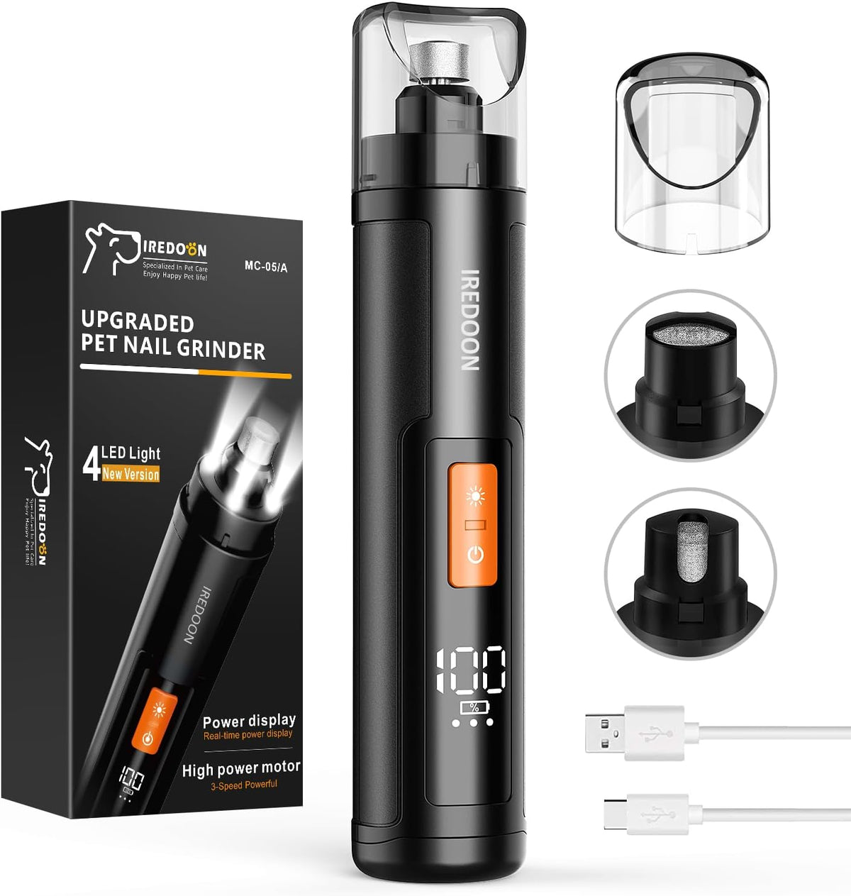 Dog Nail Grinder Upgraded - Professional 3-Speed Super Quiet and Low Vibration Electric Pet Nail