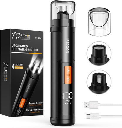 Dog Nail Grinder Upgraded - Professional 3-Speed Super Quiet and Low Vibration Electric Pet Nail