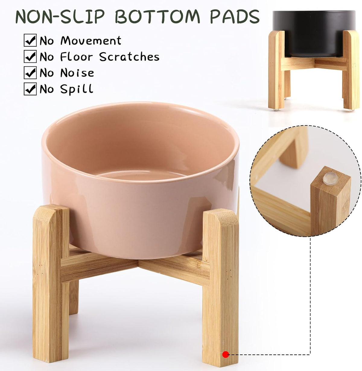 Petygooing Khaki Elevated/Raised Ceramic Dog Bowl for Small Breeds, Dog Food Water Dish with