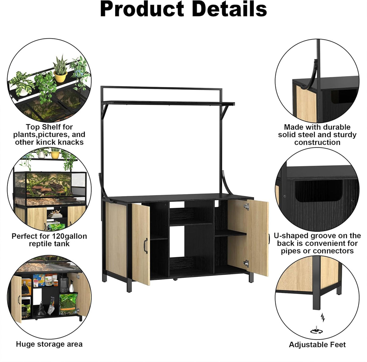 GDLF Reptile Tank Stand Terrarium Stand with Cabinet for Accessories Storage 48" X 24" Tabletop