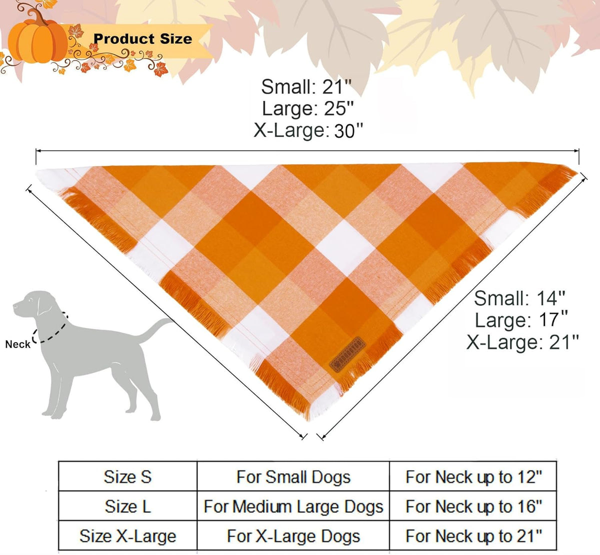 ADOGGYGO Fall Dog Bandanas, Halloween Thanksgiving Pet Bandana, Multiple Sizes Offered, Orange