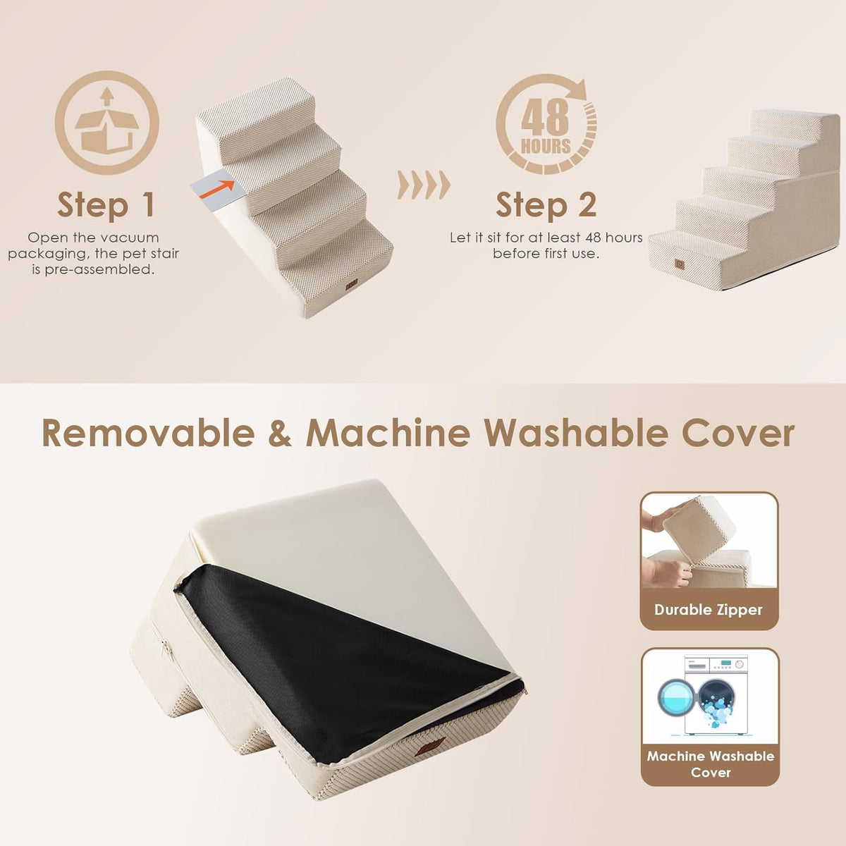 EHEYCIGA Dog Stairs for High Bed 22.5" H, 5-Step Dog Steps for Bed, Pet Steps for Small Dogs and