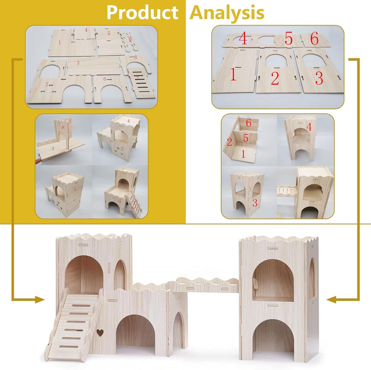 Large Wooden Hamster House Castle with Double Decker,Large Hamster, Wooden Hamster Houses,Dwarf
