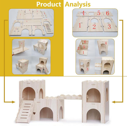 Large Wooden Hamster House Castle with Double Decker,Large Hamster, Wooden Hamster Houses,Dwarf