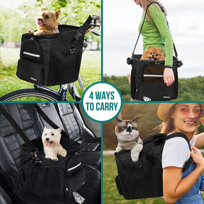 PetAmi Dog Bike Basket, Soft-Sided Ventilated Dog Bike Carrier Backpack, Pet Bicycle Basket for
