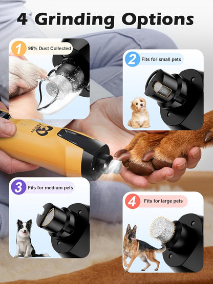 Casfuy 6-Speed Dog Nail Grinder – 50%+ Boost Power Dog Nail Trimmers Quiet with Dust Cap & 2 LED