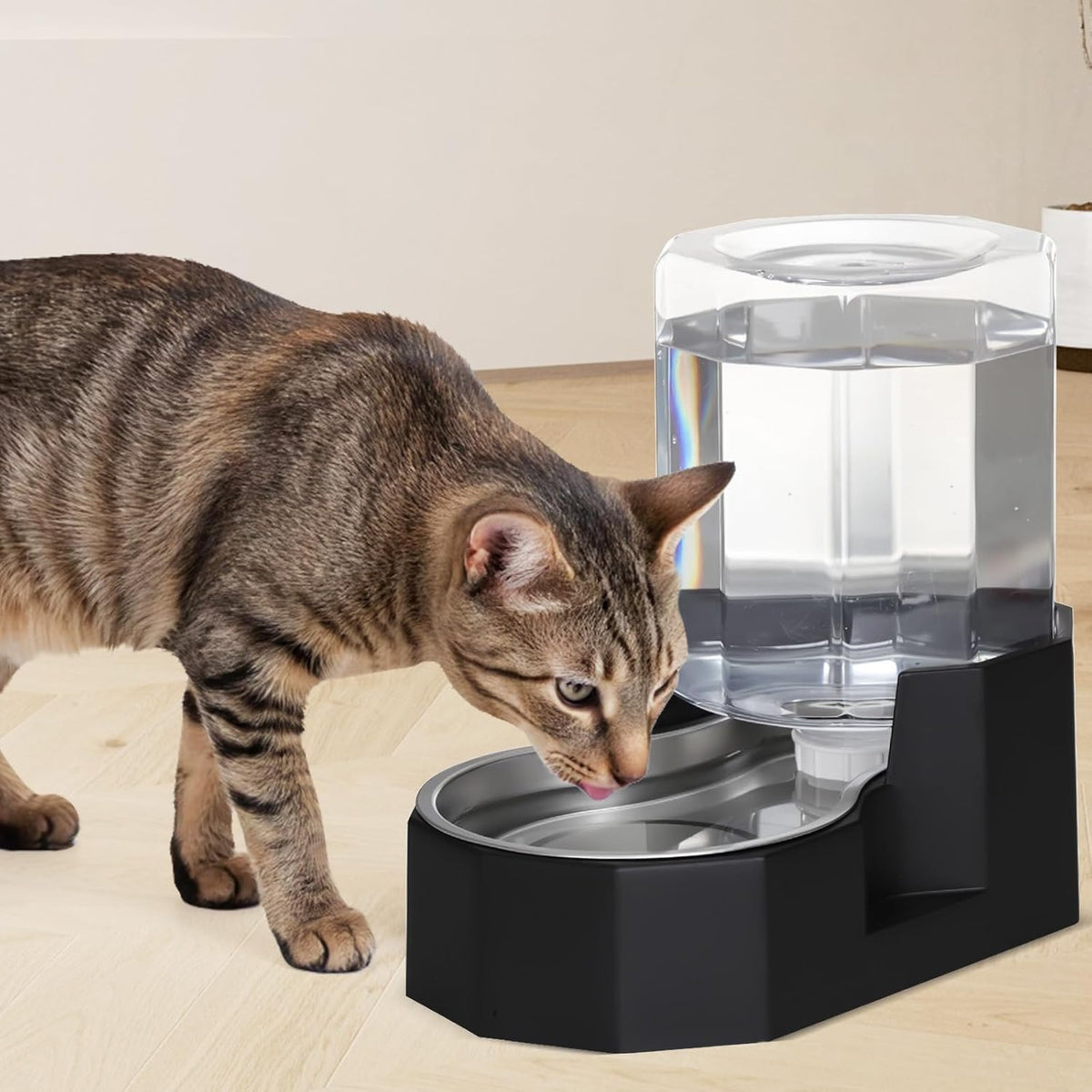 Sfozstra Gravity Water Bowl Dispenser : Automatic 5L Black Cat Stainless Steel Feeder Without