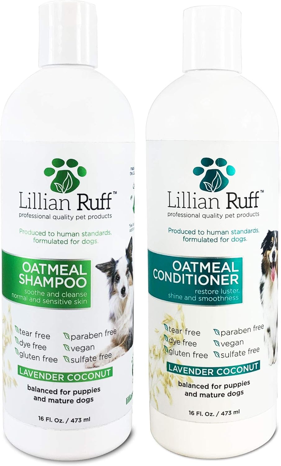 Lillian Ruff Calming Oatmeal Pet Shampoo & Conditioner for Dry Skin & Itch Relief with Aloe &