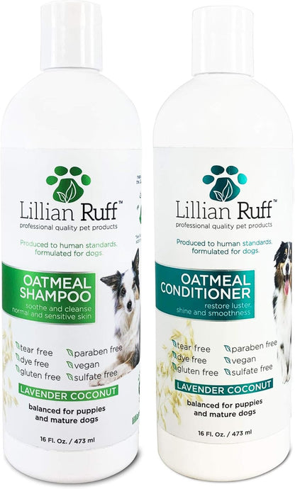 Lillian Ruff Calming Oatmeal Pet Shampoo & Conditioner for Dry Skin & Itch Relief with Aloe &