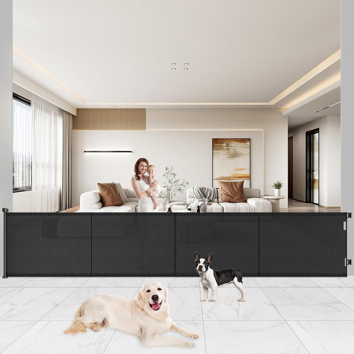 Pawtners Retractable Baby Gates Extra Wide, 41" Tall Extends up to 200" Wide, Dog Gate Indoor for