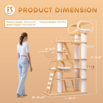 76.8'' Modern Cat Tree for Indoor Cats, Tall Wooden Cat Tower for Home Decoration, Multi-Level