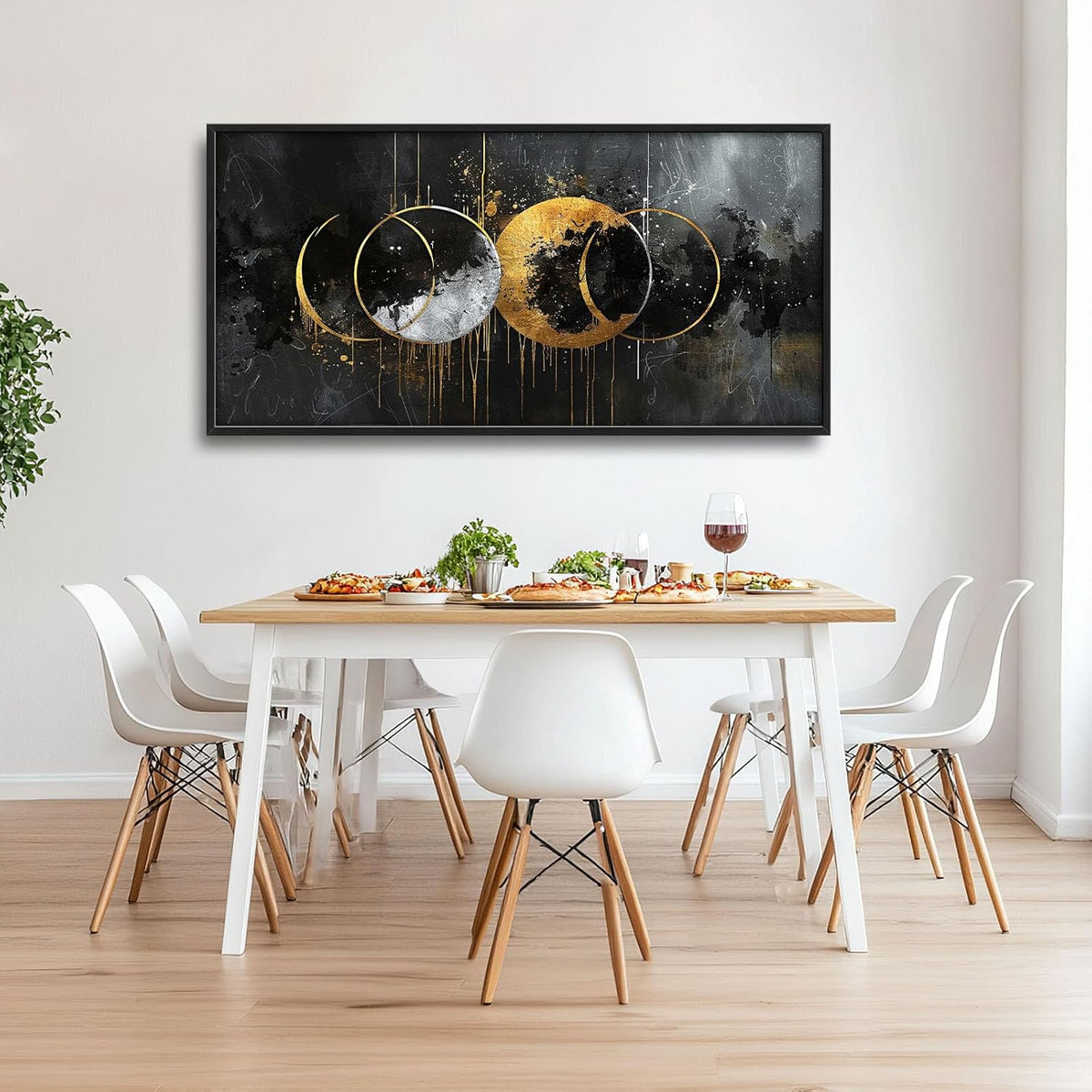 Quorin Abstract Sun Moon Large Wall Art Black and Gold Circle Pictures Sun and Moon Wall Decor