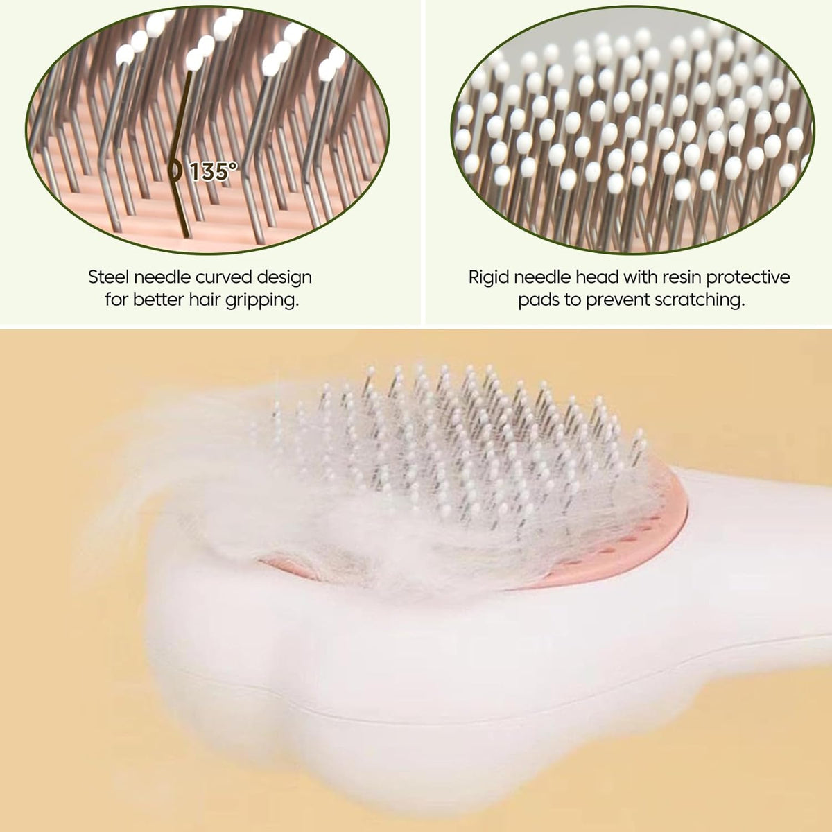 Self-Cleaning Cat Brush with Cat Nail Clipper 2-Pieces Set, Daily Cleaning Grooming Kit for Small