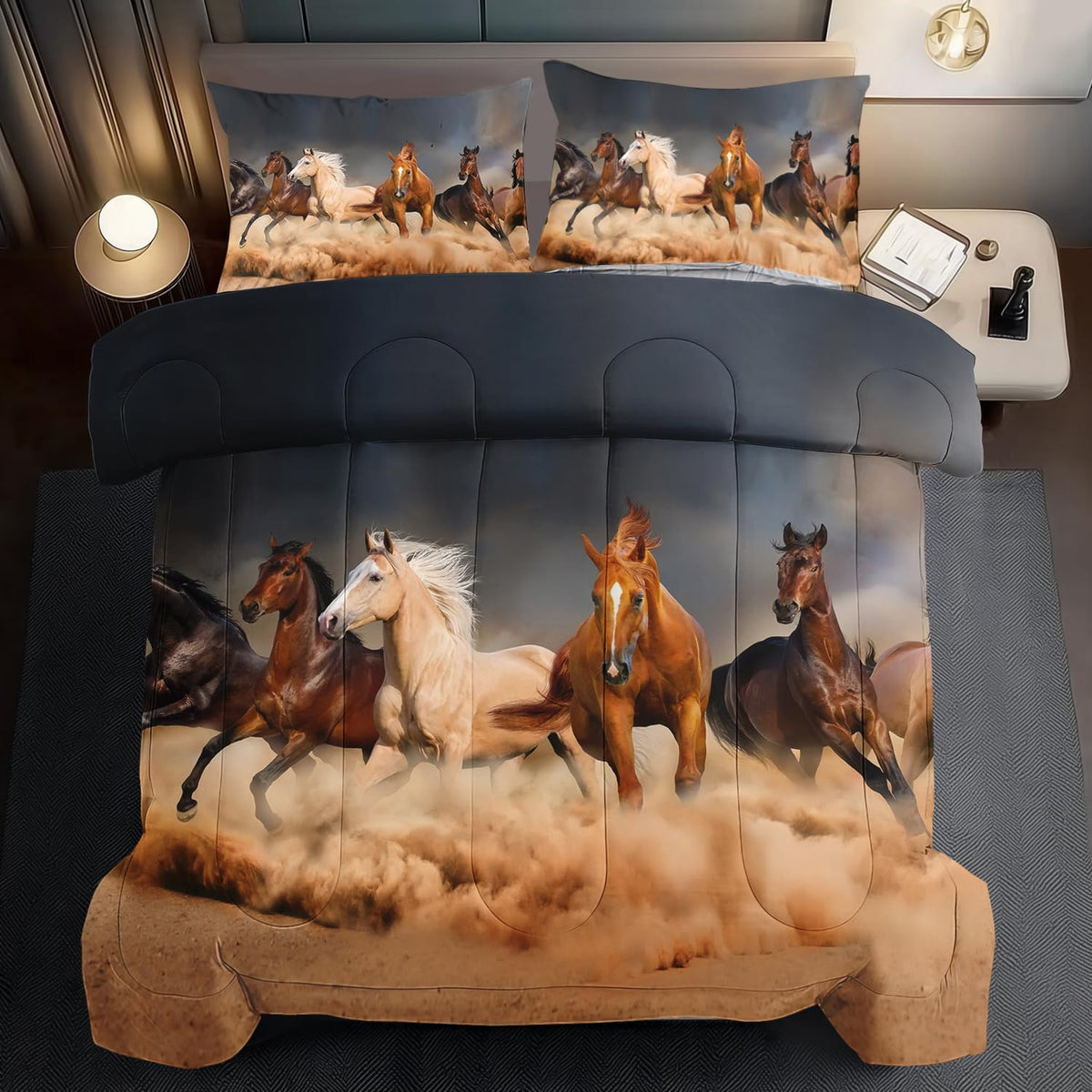 Western Horse Comforter Set Queen for Boys,Brown Western Cowboy Bedding Sets Queen Size, Farm Style