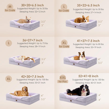 EHEYCIGA Memory Foam Dog Bed for Medium Size, Orthopedic Dog Sofa with Sides and Waterproof Liner