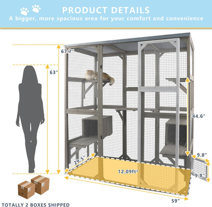 Catio Outdoor Cat Enclosure Large Window Cat House Walk in Kitty Cage with Multi-Level Platforms