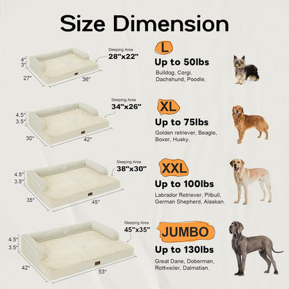 Large Dog Bed Orthopedic Washable - Waterproof with Removable Cover - Memory Foam - XXL Large Big