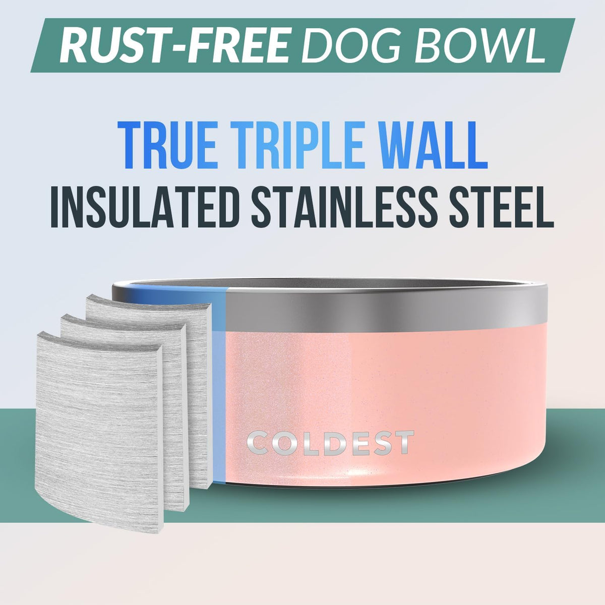 Coldest Dog Bowl - Anti Rust Metal, Non Slip, 3 Layers Insulated Stainless Steel Dog Bowls - Spill