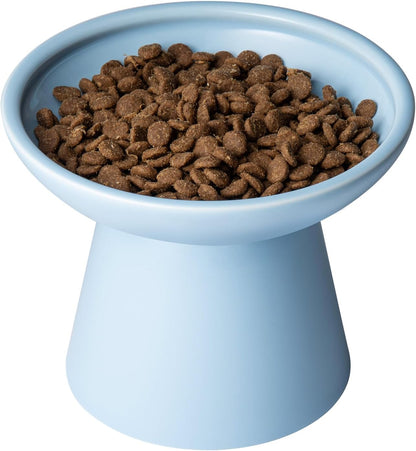 Extra Wide Elevated Ceramic Cat Food Bowl - 6.2" Shallow Dish for Whisker Fatigue Relief, 5" Height