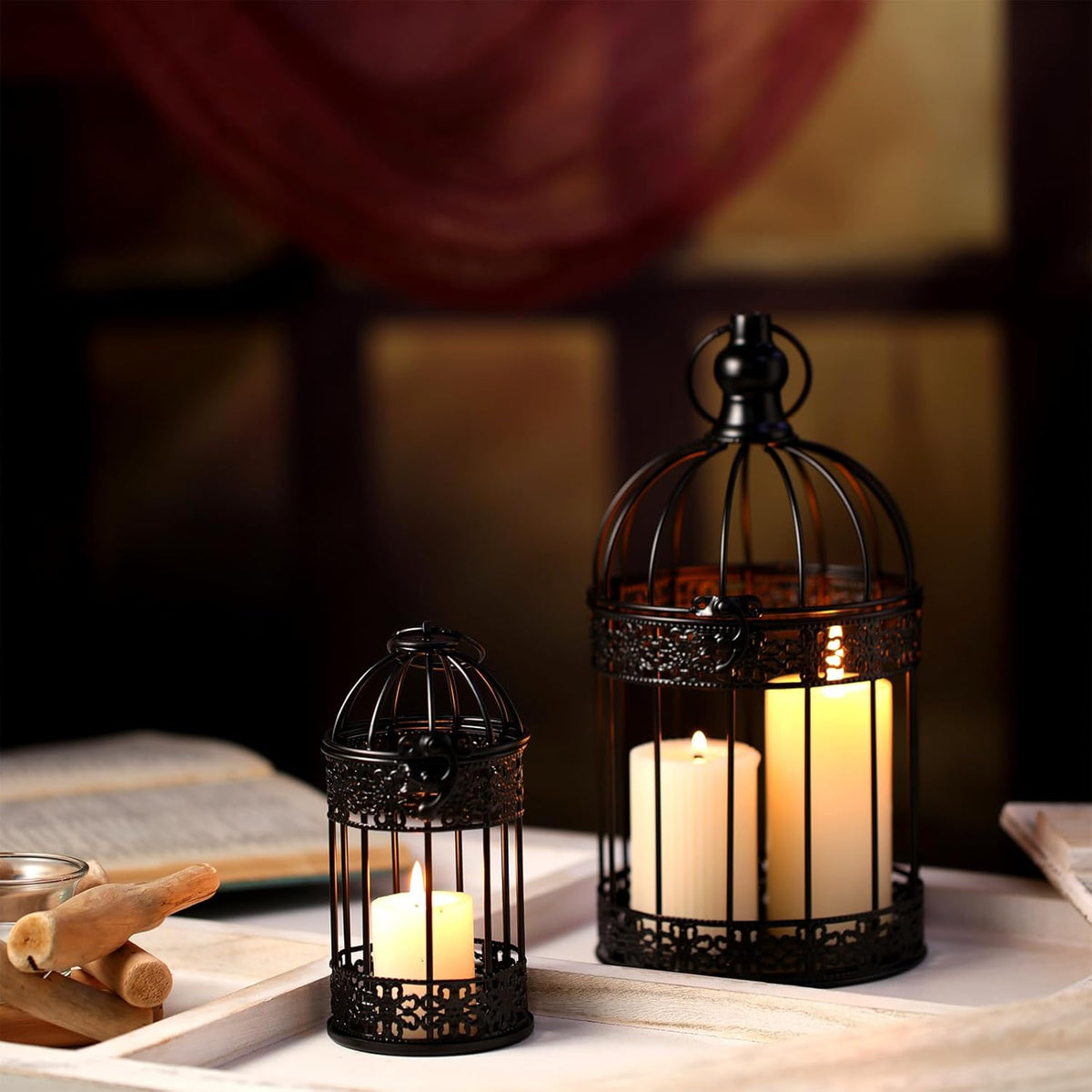Sliner 4 Pcs Bird Cage Decorative Candle Holder Vintage Candle Holder Cage Lanterns Model for
