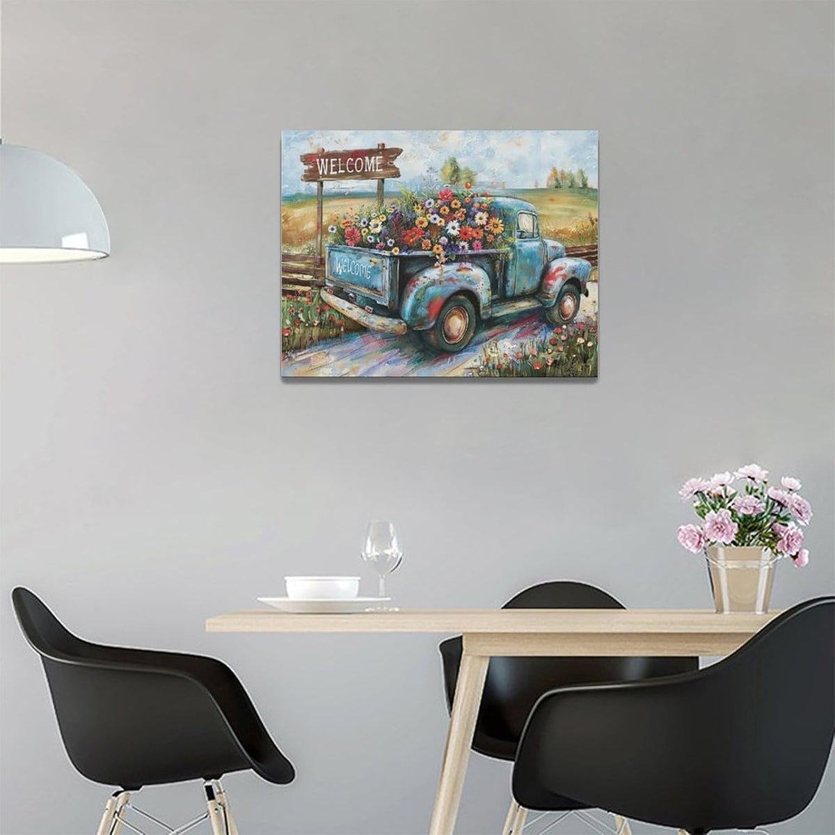 Farmhouse Truck Wall Art Rustic Country Wildflowers Wall Decor Road Flowers Landscape Pictures