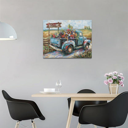 Farmhouse Truck Wall Art Rustic Country Wildflowers Wall Decor Road Flowers Landscape Pictures