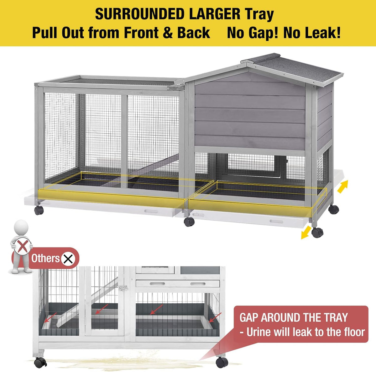 Aivituvin Rabbit Hutch Outdoor Indoor Rabbit Cage Chikcen Coop with Casters Guinea Pig Cage with 3