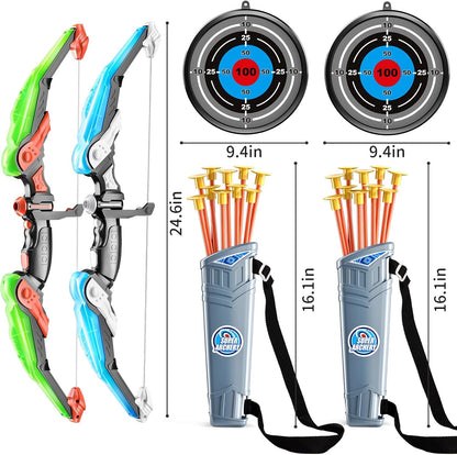 TEMI Bow and Arrow Set for Kids - Archery Toy Set - LED Light Up with Suction Cup Arrows, Target &