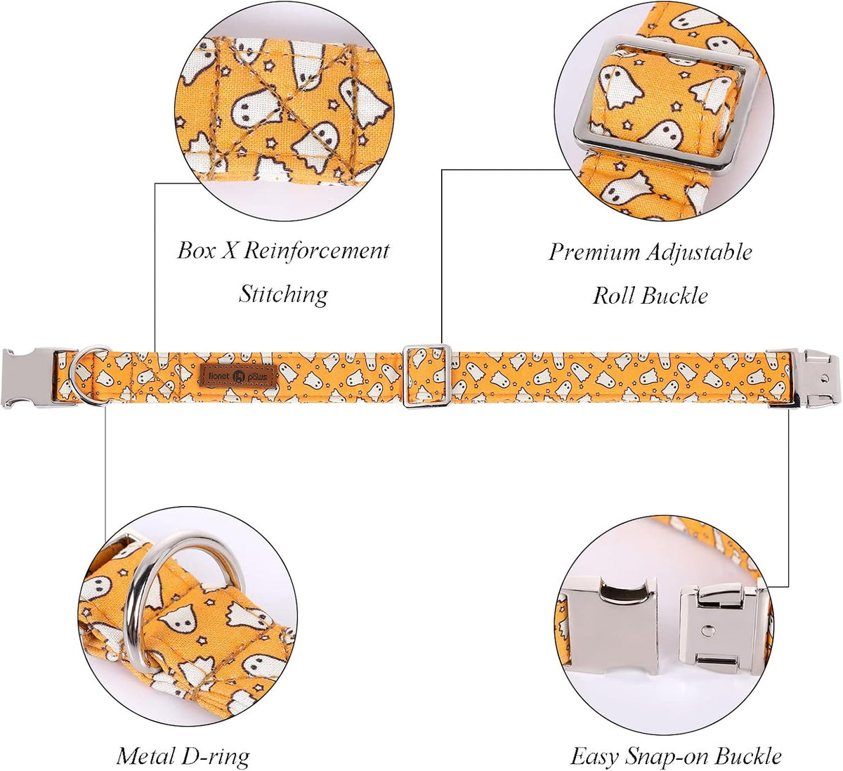 Lionet Paws Halloween Dog Collar with Bowtie - Cute Cotton Adjustable Fall Bowtie Dog Collar with