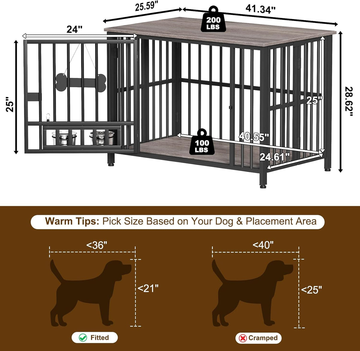 Easycom 41" Dog Crate Furniture Foldable, No Assembly Decorative Dog Kennel Indoor, Dog Crates for