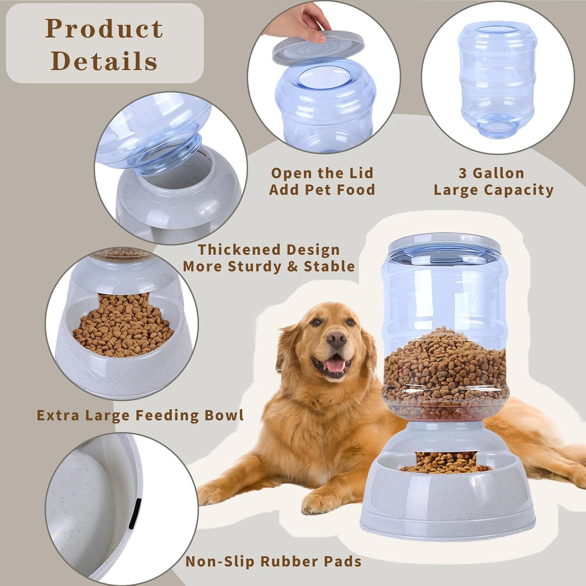 Automatic Dog Feeders,3 Gallon Capacity Gravity Food Dispenser for Large Dogs,Automatic Dog Feeder